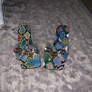 Multicolored snakeskin sandals